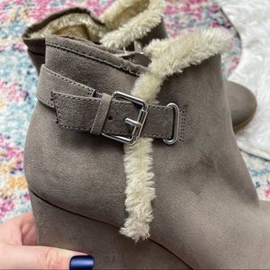 Unisa Mobii Faux Fur Suede Wedge Bootie 